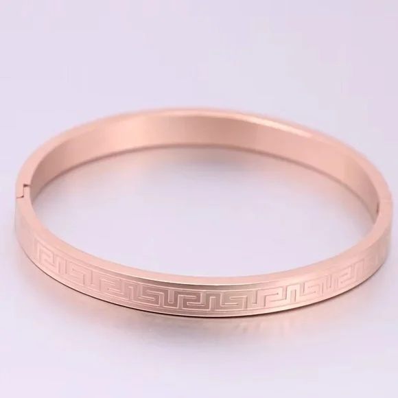 Stainless Steel Gold Plated Greek Carving Pattern Bangle Bracelet - Picture 5 of 5